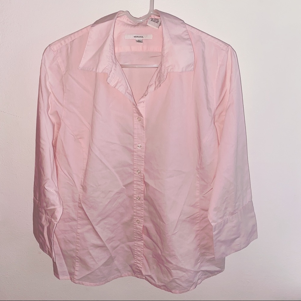 Baby Pink 3/4 Sleeve Button Down Shirt